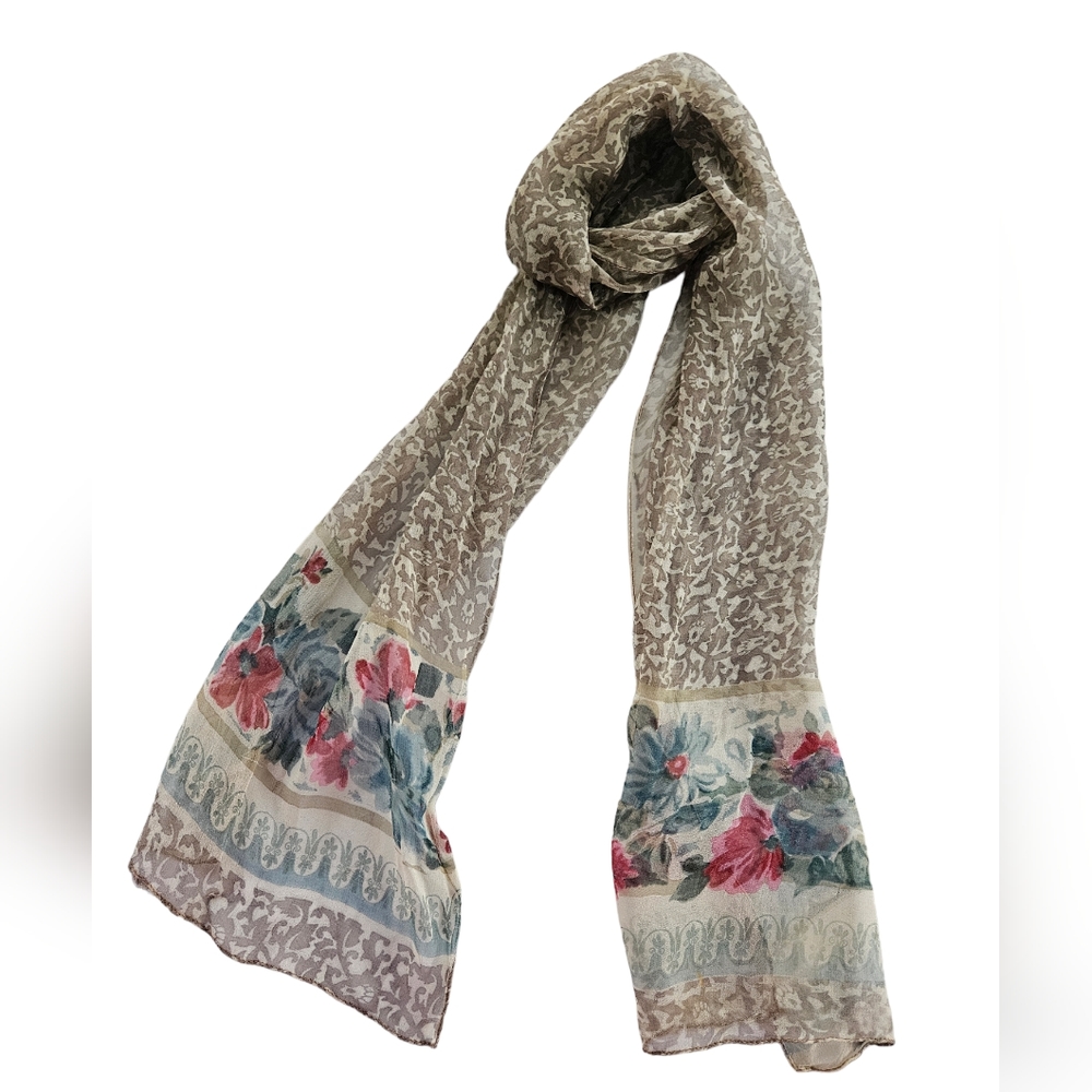 Scroll Pattern With Watercolor Floral Border Scarf